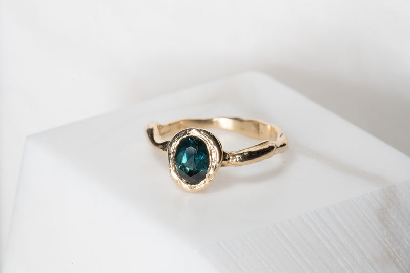 Classic Solitaire Ring with Teal Sapphire