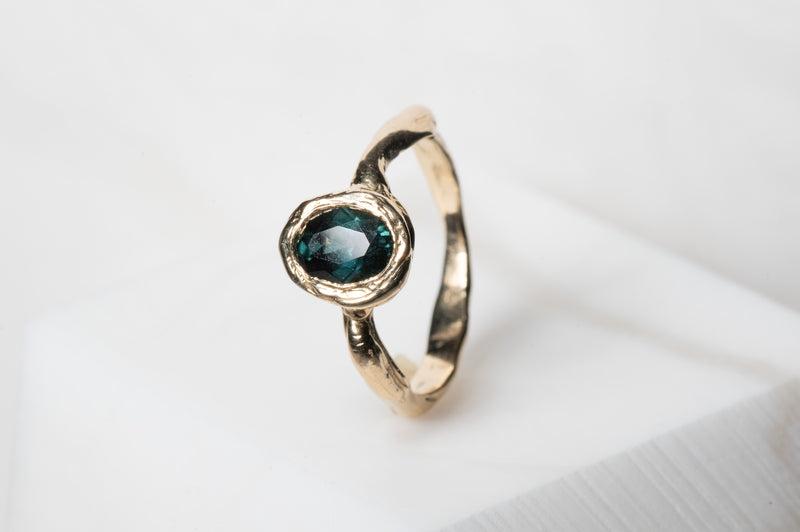 Classic Solitaire Ring with Teal Sapphire