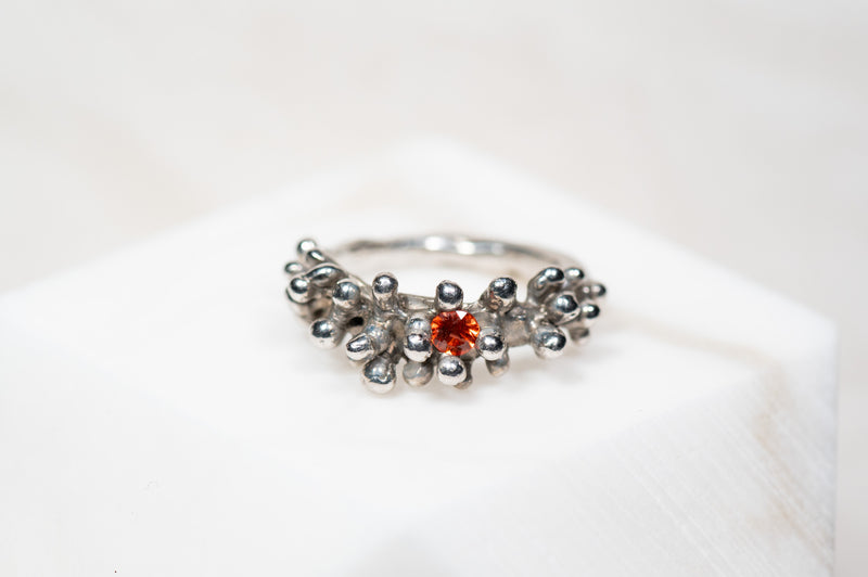 Coral Ring with Orange Spinel Stone