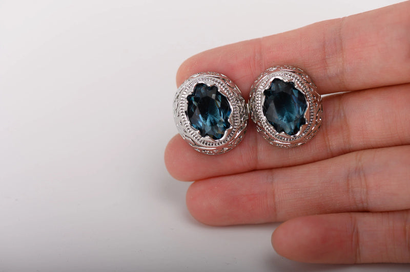 Large Oval Blue CZ Cufflink