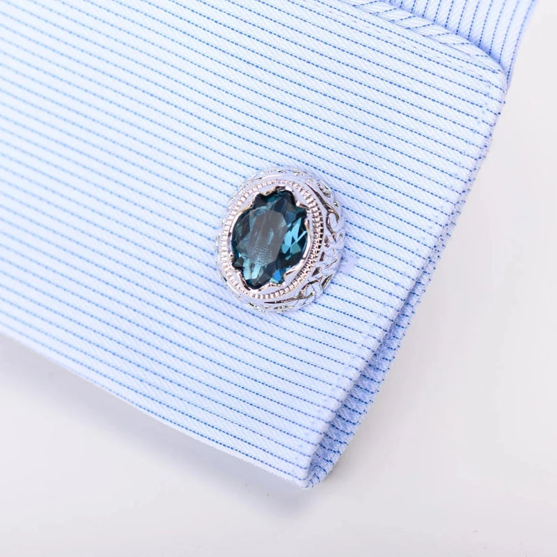 Large Oval Blue CZ Cufflink