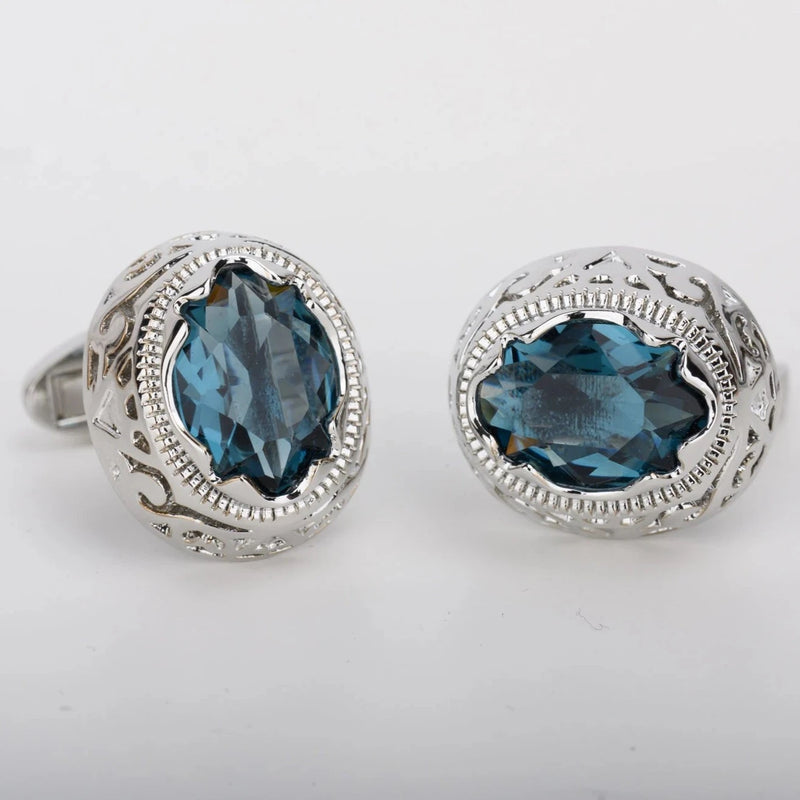 Large Oval Blue CZ Cufflink