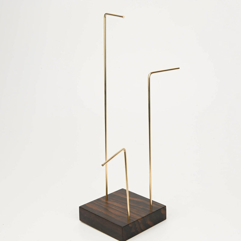 Square Exotic Wood and Brass Jewelry Stand