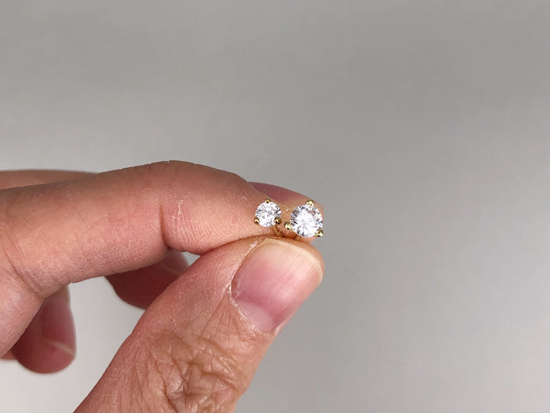 Tiny CZ 3 Prong Stud Earring