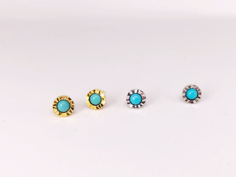 Genuine tiny turquoise stud earring