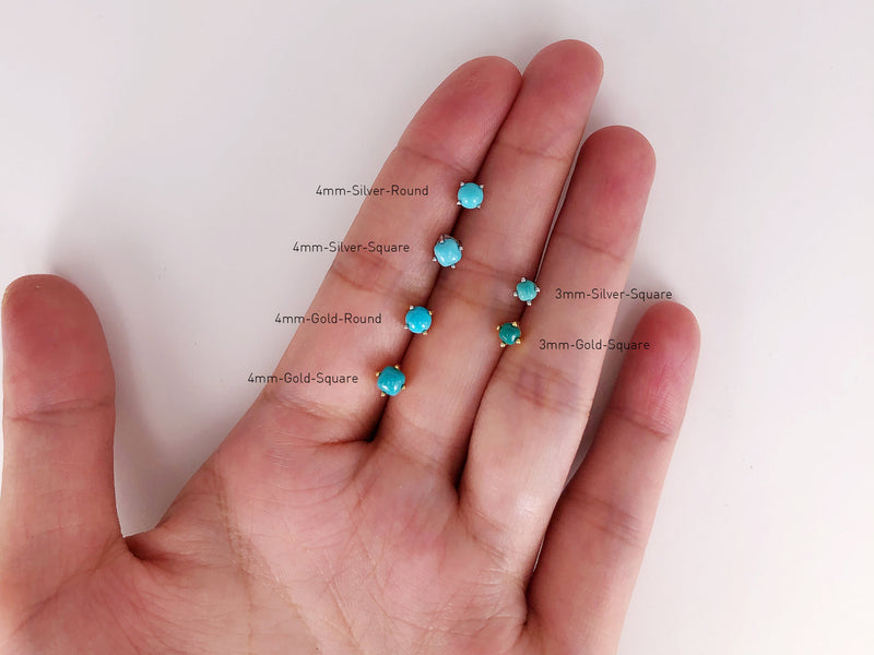 Genuine 3mm 4mm Turquoise Studs