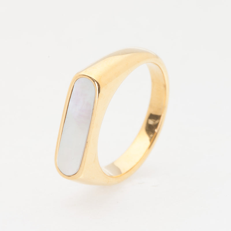 Gold Mother-of-Pearl Signet Bar Ring