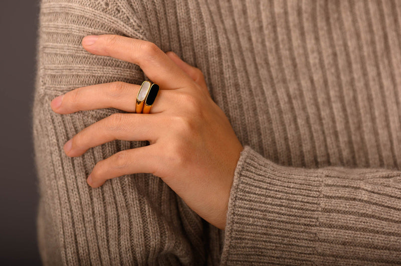 Gold Mother-of-Pearl Signet Bar Ring