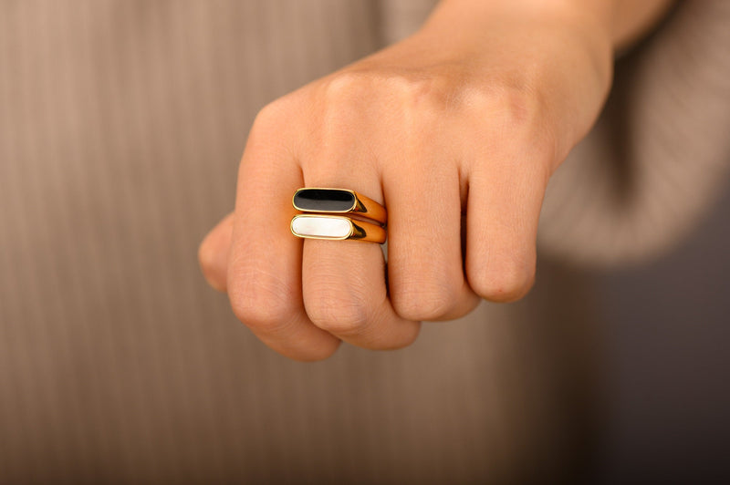 Gold Mother-of-Pearl Signet Bar Ring